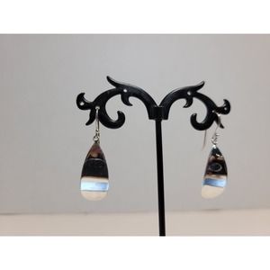 Sterling Silver 925 Teardrop Oval Hook Drop Dangle Simple Style Earrings